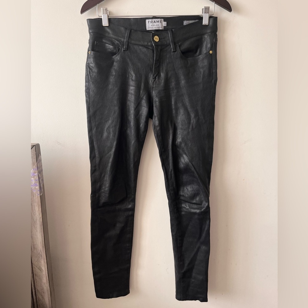 Frame Denim Black 100% Lamb Leather Le Skinny de Jeanne - Size 28